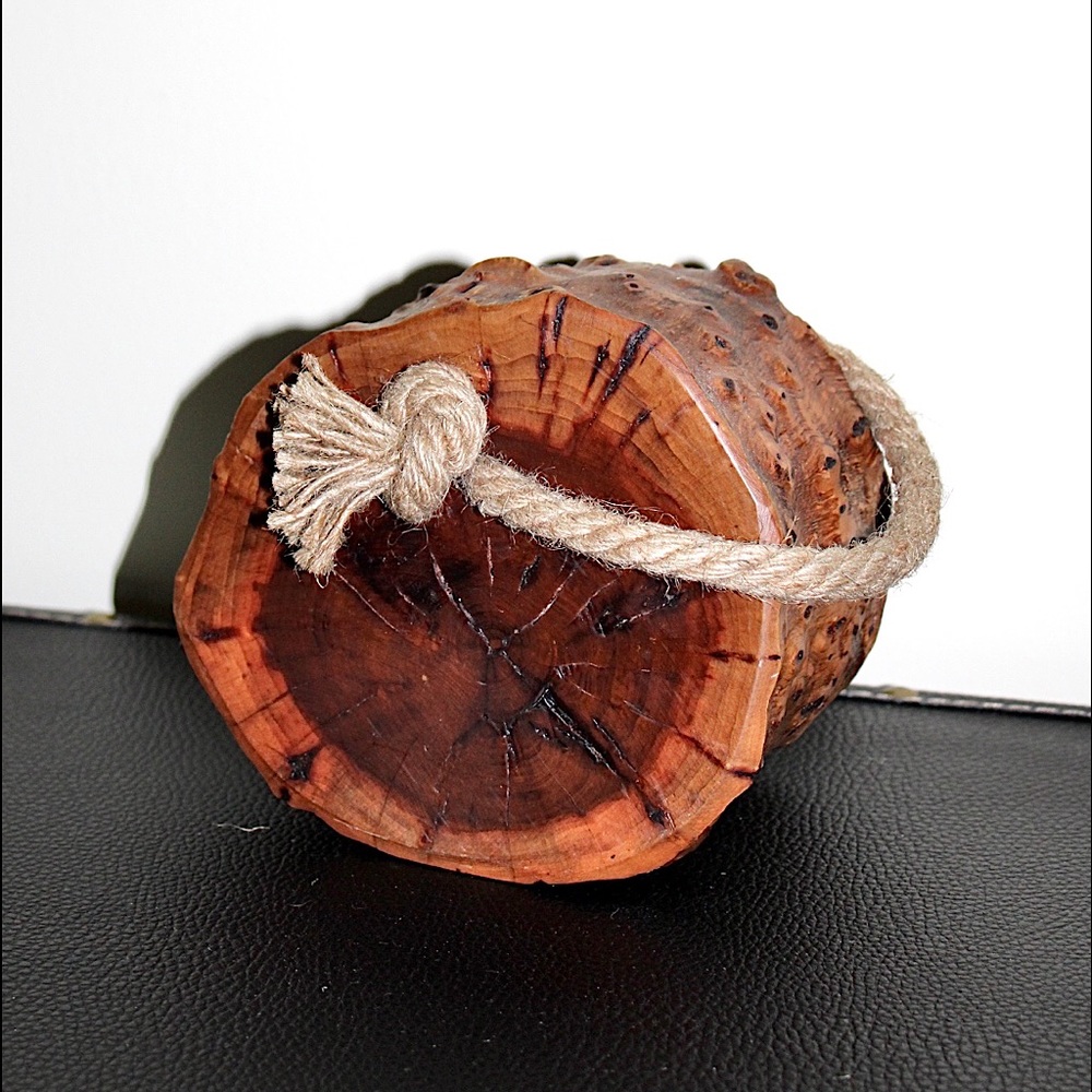 DECORATIVE RUSTIC WOOD CHUNK SLAB WITH ROP - Picture 3 of 16
